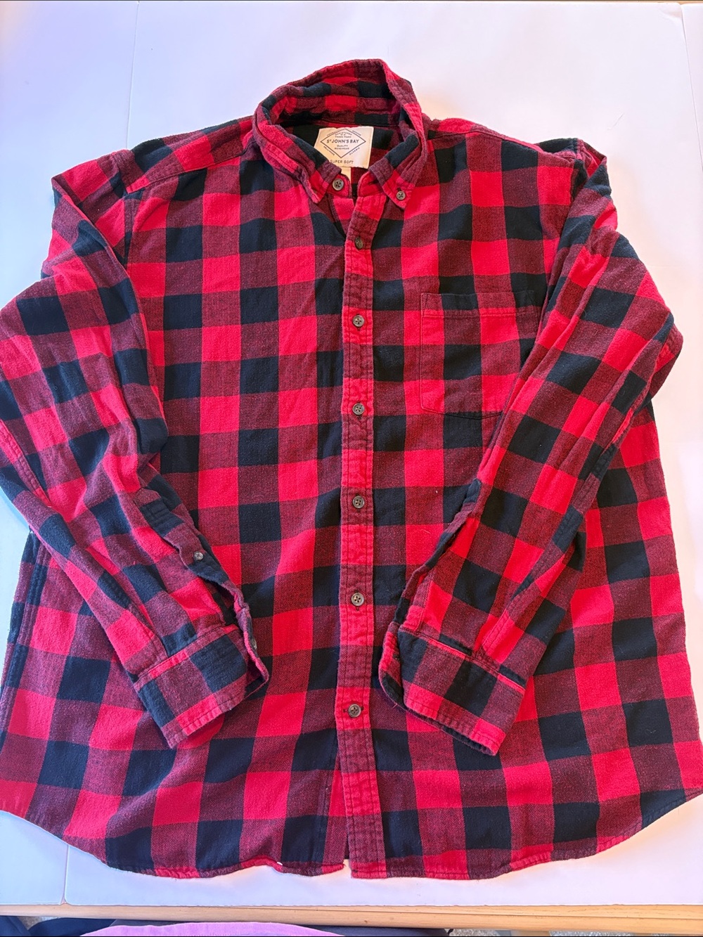 St. John's Bay Red & Black Plaid Button-Down Shirt